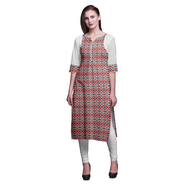 Bimba Kurti Longue Robe en Coton Imprimé Tunique Droite pour Femmes Haut Indien-Large