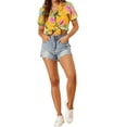 thumbnail image 2 of INSPIRE CHIC Women's Shirts Hawaiian Short Sleeve Tropical Floral Button Down Tops S Yellow, 2 of 8