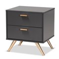 thumbnail image 2 of Baxton Studio Kelson Dark Grey and Gold Finished Wood 2-Drawer Nightstand, 2 of 10