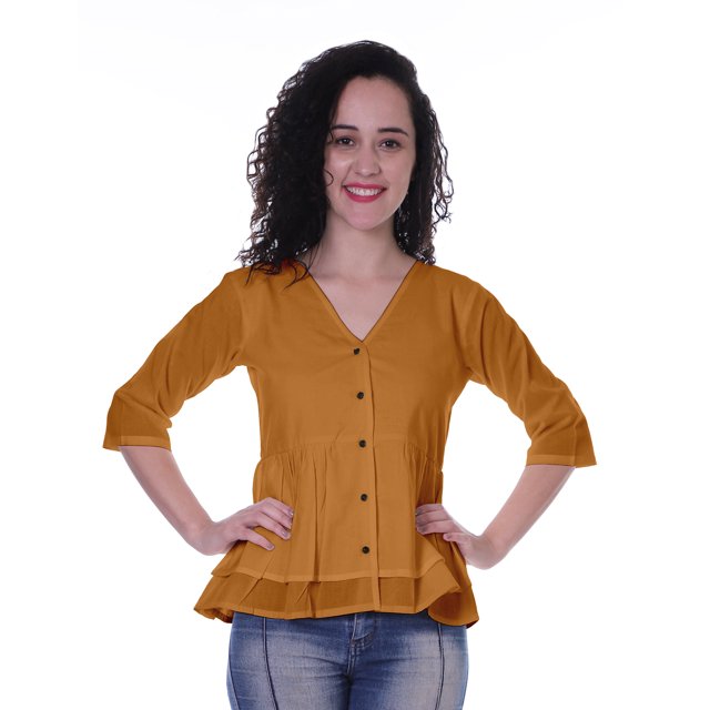 Moomaya Blouse Ethnique en Coton Peplum Col en V pour Femmes