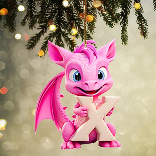 Fridja Personalized Dinosaur Christmas Ornament 26 Letters Hanging Pendant Ornaments 2024 Plastic Initial Monogram Xmas Tree Decorations with Hanging Rope Unique Customized Fun Gift for Kids