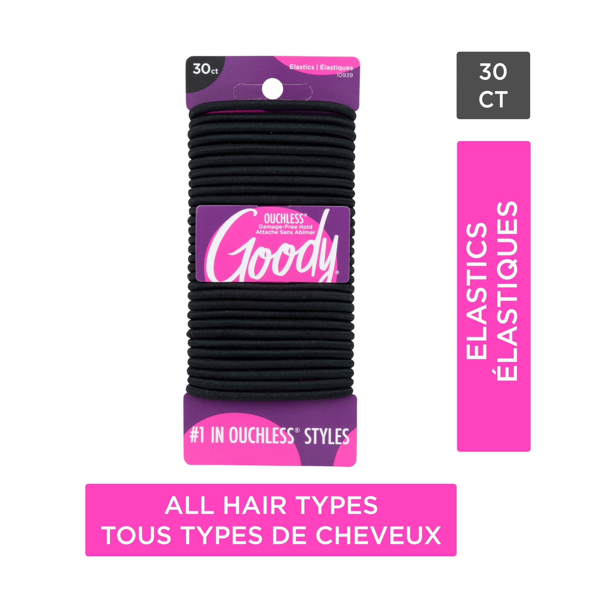 Elastiques pour cheveux noirs, sans métal, Goody Ouchless - 30 pièces