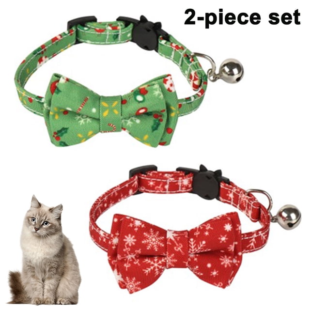 Lot de 2/ensemble Collier pour Chat à Dégagement Rapide avec Mignon Nœud Papillon et Clochette à Carreaux Fleur pour Minou Sécurité Ajustable