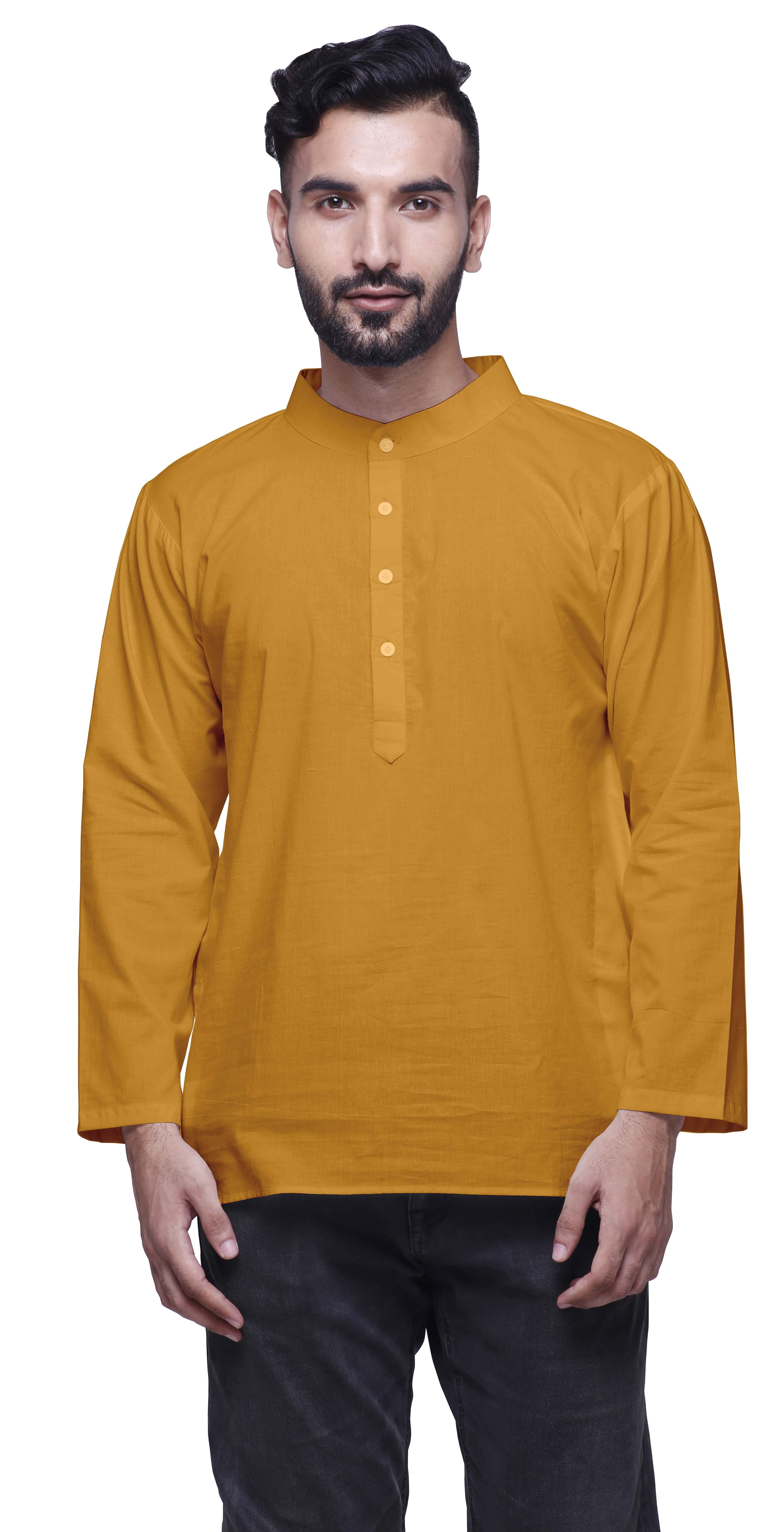 Atasi Kurta Court Uni à Manches Longues pour Hommes, Tenue Décontractée d'Été