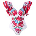 thumbnail image 3 of Women's Retro Floral Print One Piece Swimsuit with Dress, Two Piece Bathing Suit Set, Modest Long Torso Design, Adjustable Straps, Beach and Pool Cover Up, 3 of 8