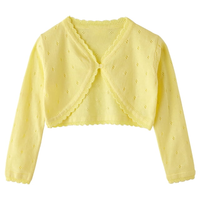 Timegard Girl Lightweight Cardigan Open Front Button Hollow out Children Comfy Cute Knit Shrug Solid Color
