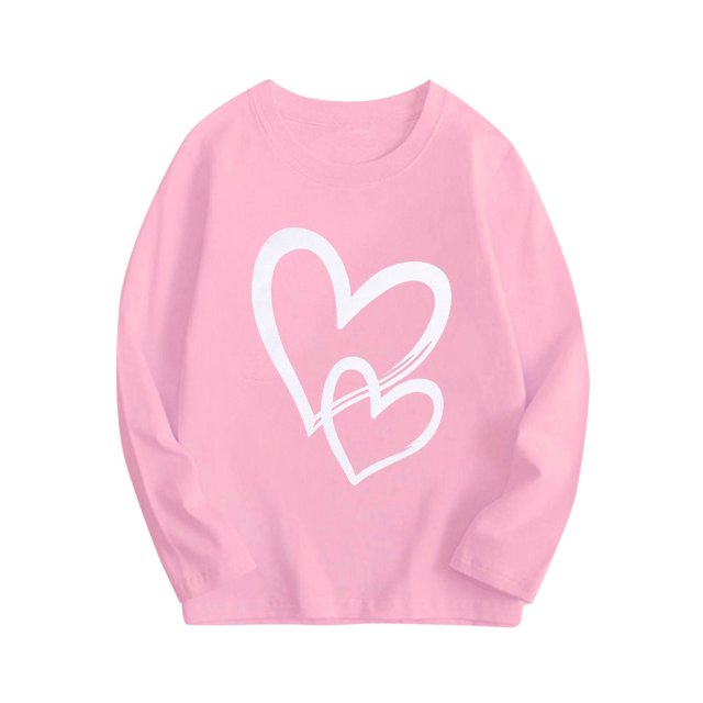 Plebaso Garçons Filles Chandails à Manches Longues en Coton T-Shirts à Enfiler Imprimés de Cœurs Blouses Décontractées à Col Rond pour Enfants