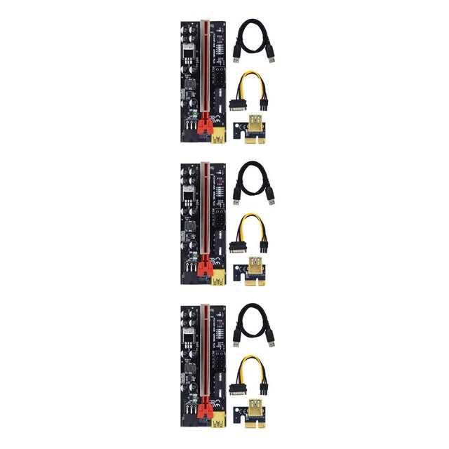 tredstone 5x USB 3 Riser Board VER009S GOLD PCI-E 1x to 16x Powered 60cm PCIe Extender Red Slot+Black Wire 3Set