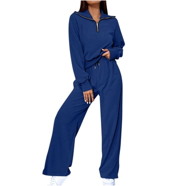 Pisexur Sweatsuit Set for Women Fashion Casual Solid Color Lounge Set Two Piece Outfits for Women Long Sleeve Lapel 1/4 Zip Sweathirts Drawstring Pants Tracksuits Vacation Outfits