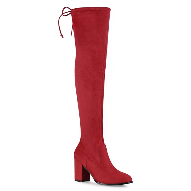 Unique Bargains Bottes Cuissardes à Talon Épais à Bout Rond pour Femmes