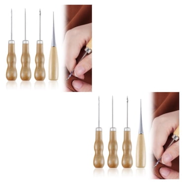 relayinert 4pcs Durable Sewing Repair Tools Awl With Wooden Handle Versatile DIY Hand Tool 2Set