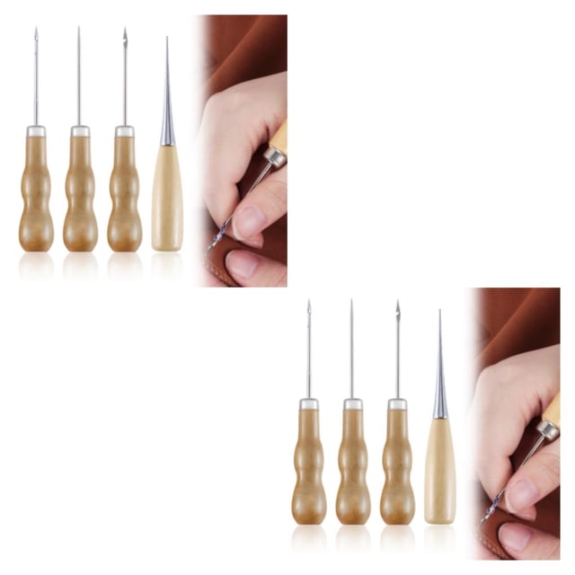 relayinert 4pcs Durable Sewing Repair Tools Awl With Wooden Handle Versatile DIY Hand Tool 2Set