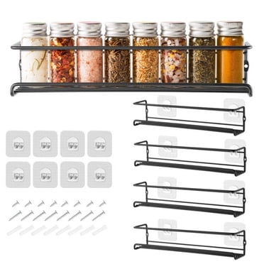 Organisateur d'Épices à 4 Niveaux, Supports à Épices Suspendus Sans Perçage pour Armoire Murale de Cuisine, Métal Noir