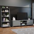 thumbnail image 2 of Madesa 2-Piece TV Stand and Ladder Shelf Set: 70" Entertainment Center with Cable Management + 24" 5-Tier Ladder Shelf for Storage, Office, Living Room, and Bedroom – Gray, 2 of 7
