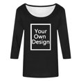 thumbnail image 3 of Hiiyo T-Shirt à Manches 3/4 pour Femme à Col Rond, T-Shirt Décontracté Uni, Noir G, 3 of 6