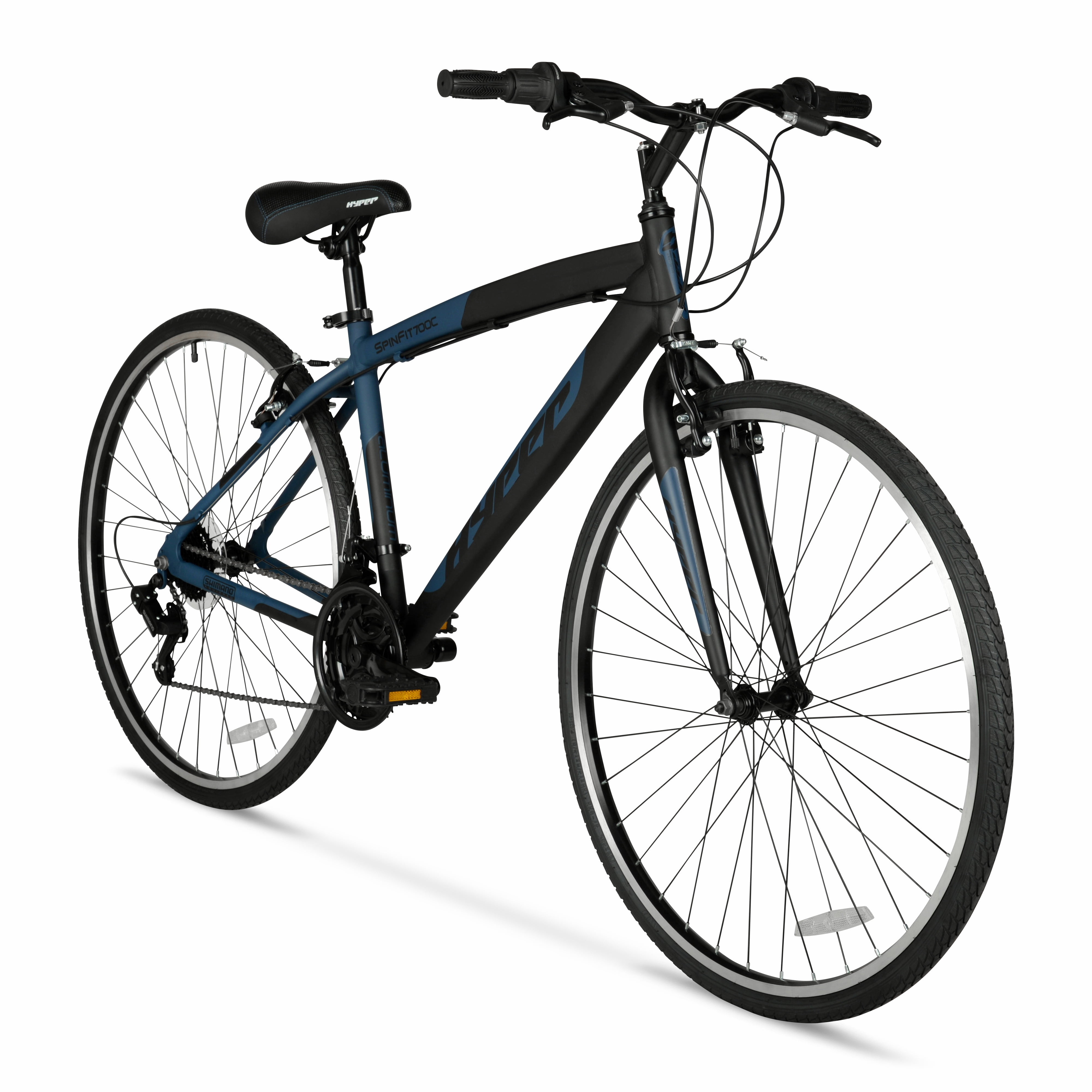 Hyper Bicycles 700c Men's SpinFit Hybrid Bike, Black and Blue, Adults