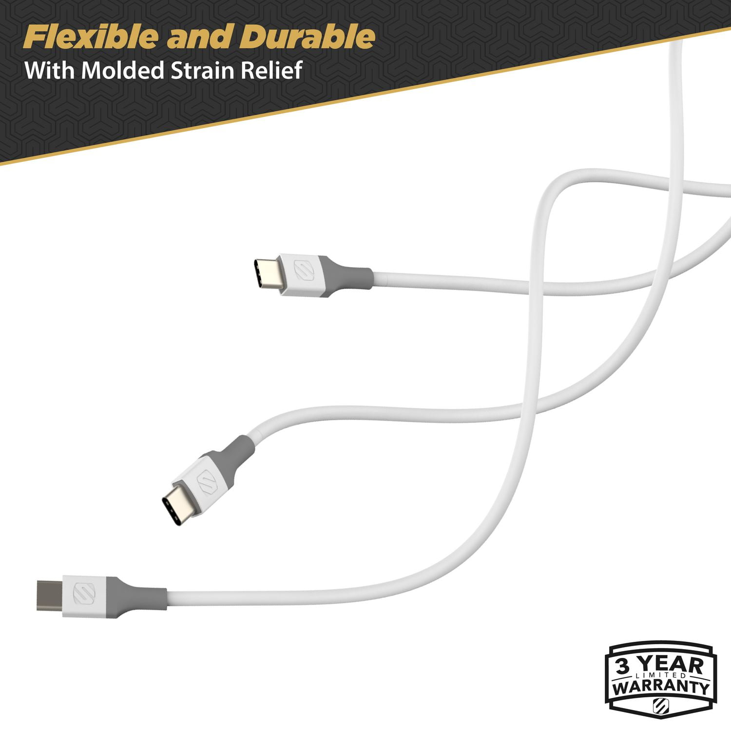 Câble de recharge et synchronisation Scosche CA4WG-SP Strikeline USB-A à USB-C 1,3 m (4 pi) blanc/gris