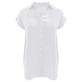 thumbnail image 3 of Womens Summer Casual Short Sleeve Blouse Button Solid Color Turndown Collar T-Shirt Tops, 3 of 7