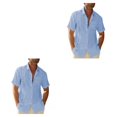 thumbnail image 2 of pitrice Men Shirt Casual Short Sleeve Breathable Replacement Button Down Solid Color Fashionable Home Dating Shirts Top Light Blue 2XL 2Set, 2 of 6