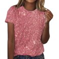 thumbnail image 1 of Amzcrzy Hauts pour Femmes T-Shirts Décontractés à Manches Courtes Hauts d'Été Mode Col Rond Hauts à Sequins pour Femmes Confort Polyvalent Hauts de Sortie Blouses, 1 of 4