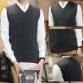 thumbnail image 4 of TOPTIE Men's 100% Cotton Knit Sweater Vest, V Neck Cable Pattern, 4 of 9
