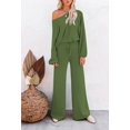 thumbnail image 4 of ORUYROP Ensemble de Pull 2 Pcs pour Femmes Haut Court à Manches Longues et Pantalon Large, 4 of 5