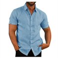 thumbnail image 1 of MesaSe Chemises d'Été en Lin pour Homme à Manches Courtes Unies Décontractées Amples Robe Hauts Doux T-Shirt Bleu m, 1 of 7