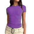 thumbnail image 2 of Yuyuzo Hauts de Sortie pour Femmes T-Shirts à Manches Courtes Col Rond Extensibles Ajustés Basiques, 2 of 7