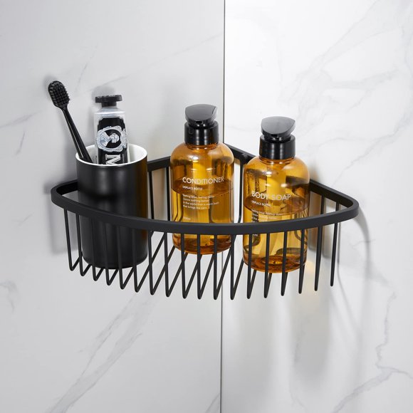 GORDEE Bathroom Shower Caddy Corner Shelf Basket, Ultra Sturdy Rust-Proof Stainless Steel Shelf Organizer, Wall Mounted Storage Rack, Matte Black