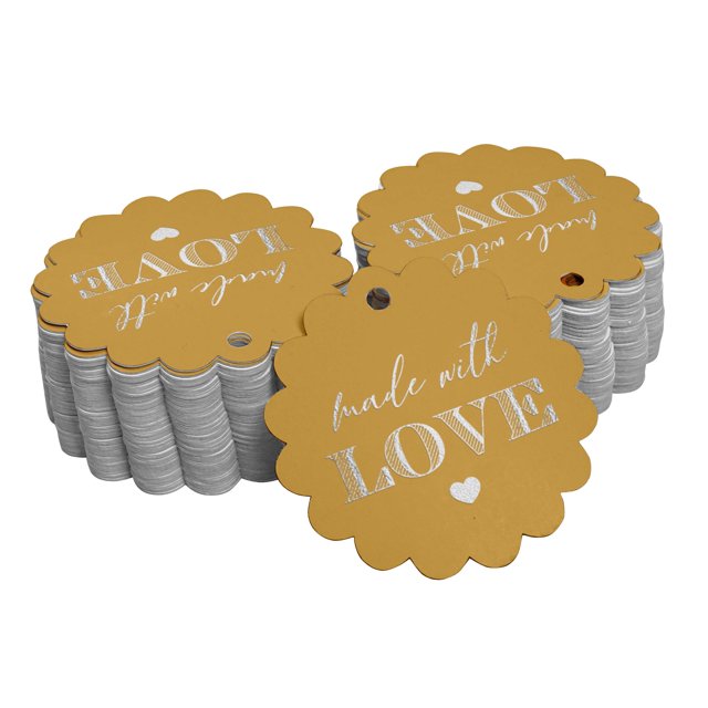 Inkdotpot Real Silver Foil Made With Love Text Tags Favor Hang Paper Tags 100 Piece