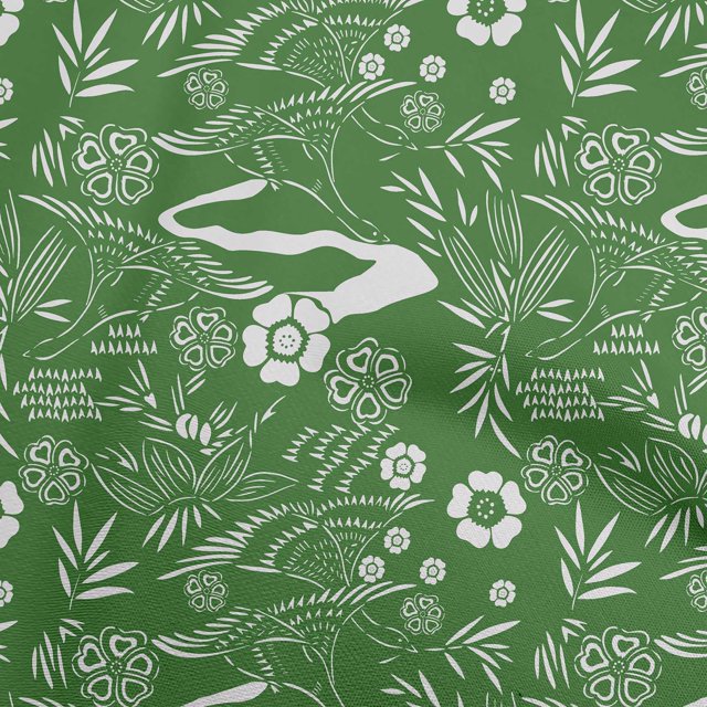 oneOone Polyester Spandex Green Fabric Asian Japanese Pattern Sewing Craft Projects Fabric Prints By Yard 56 Inch Wide