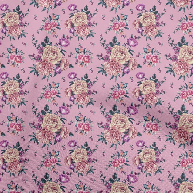 oneOone Polyester Spandex Light Pink Fabric Florals Sewing Craft Projects Fabric Prints By Yard 56 Inch Wide