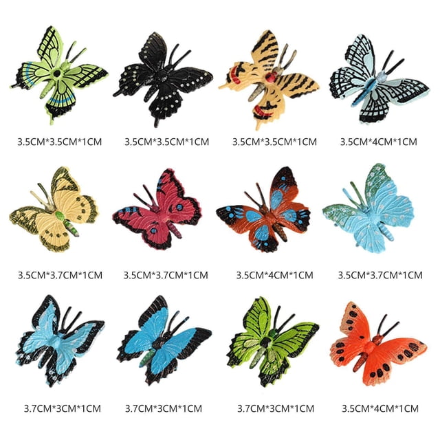12 Pcs Figurines d'Animaux Réalistes pour Collection Fête Jouets Éducatifs Scientifiques Fournitures Papillon