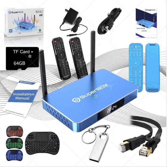 SUPERBOX S5MAX Édition Vocale, Télécommande à Commande Vocale avec mini Clavier Alternatif. Inclut Stockage 128 Go, Câble Ethernet, Carte TF 64 Go et Étui pour Télécommande pour une Visionnement Amélioré.