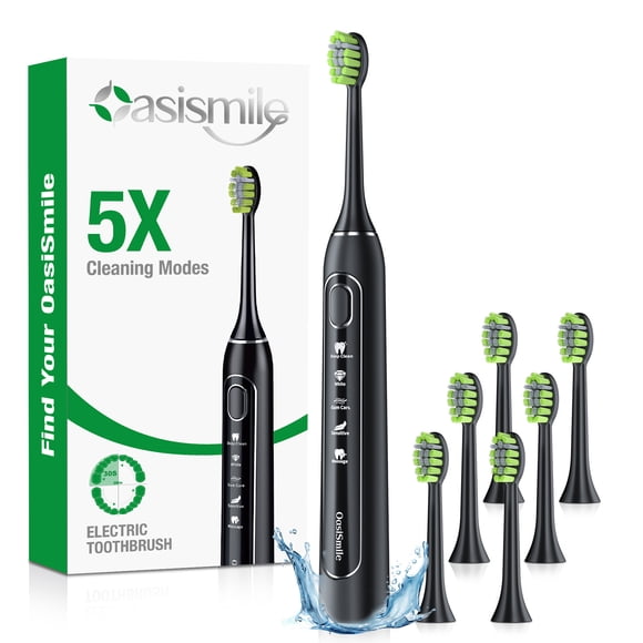 OasiSmile Sonic Electric Toothbrush for Adults and Teens, Travel Rechargeable 42000 VPM Power Tooth Brush with 5 Modes, 90 Days Battery Life, 6 Brush Heads, Black