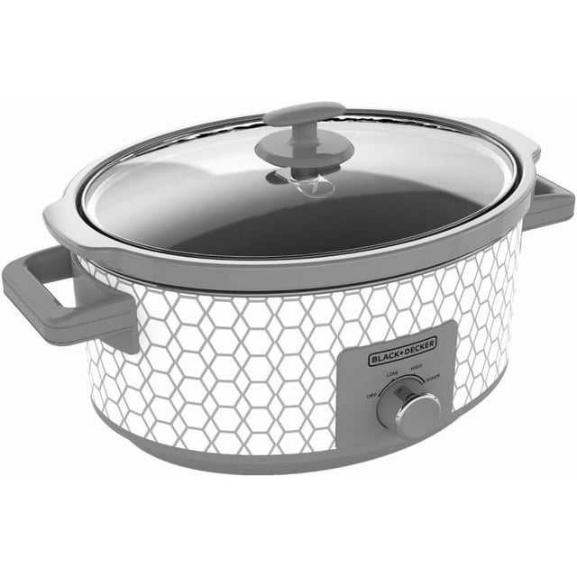 BLACK+DECKER Slow Cooker | 7 Quart (8+ Servings) | Dishwasher Safe | Geometric Pattern | White | SC1007D