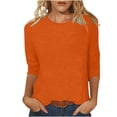 thumbnail image 2 of Hauts Décontractés pour Femmes Mode T-shirt Uni Mi-Long Manches 3/4 Blouse Col Rond Hauts Décontractés Hauts Grande Taille pour Femmes Manches 3/4 en Liquidation, 2 of 5