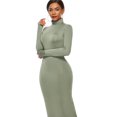 thumbnail image 3 of TopLLC Longues Robe à Manches à Col Rond pour Femme Décontractée Couleur Col Montant Manches Longues Extensible Ajustée Longue Robe Haut pour Femme, 3 of 5