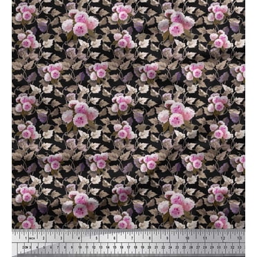 Soimoi Polyester Crepe Fabric Leaves & Peony Floral Printed Craft Fabric by The Yard 52 Inch Wide