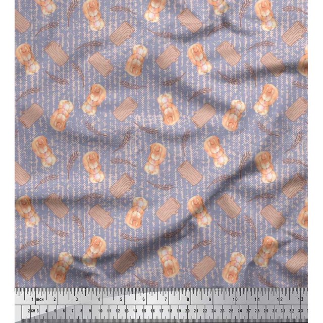 Soimoi Rayon Fabric Leaves,Tree Stump & Squirrel Animal Fabric Prints By Yard 42 Inch Wide