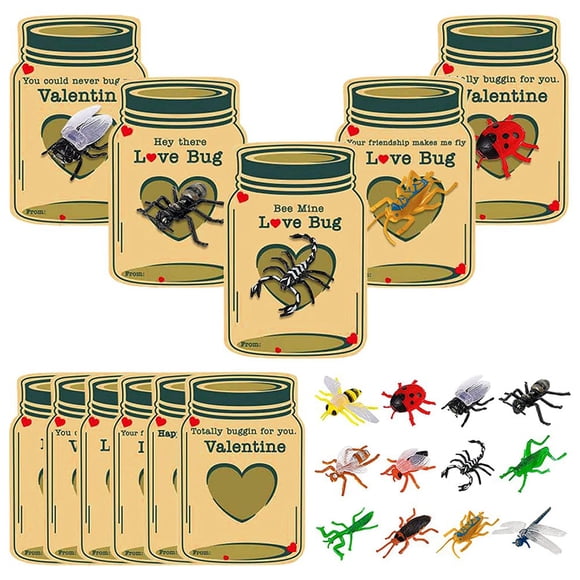 MesaSe 30 Pieces Valentines Day Cards for Kids Love Bug Valentine Greeting Cards with Different Bugs Toy Bulk Valentines Gift Exchange Cards for Girls Boys School Classroom Prize Party Fa