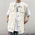 thumbnail image 4 of Birdeem Vestes pour Hommes Hommes Couleur Unie Moto Col Rabattu Denim Punk Veste Sans Manches, 4 of 10