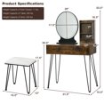 thumbnail image 2 of Gymax Ensemble de Coiffeuse Miroir Éclairé Tiroir de Rangement Étagère Coussin Tabouret Brun Rustique, 2 of 9