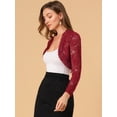 thumbnail image 4 of INSPIRE CHIC Cardigan Court Ouvert à l'Avant à Manches Longues en Dentelle Florale Transparente pour Femme, 4 of 6