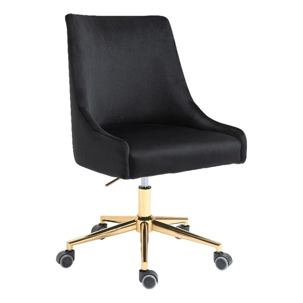 Meridian Furniture Karina Chaise de Bureau Pivotante Réglable en Velours Noir et Or