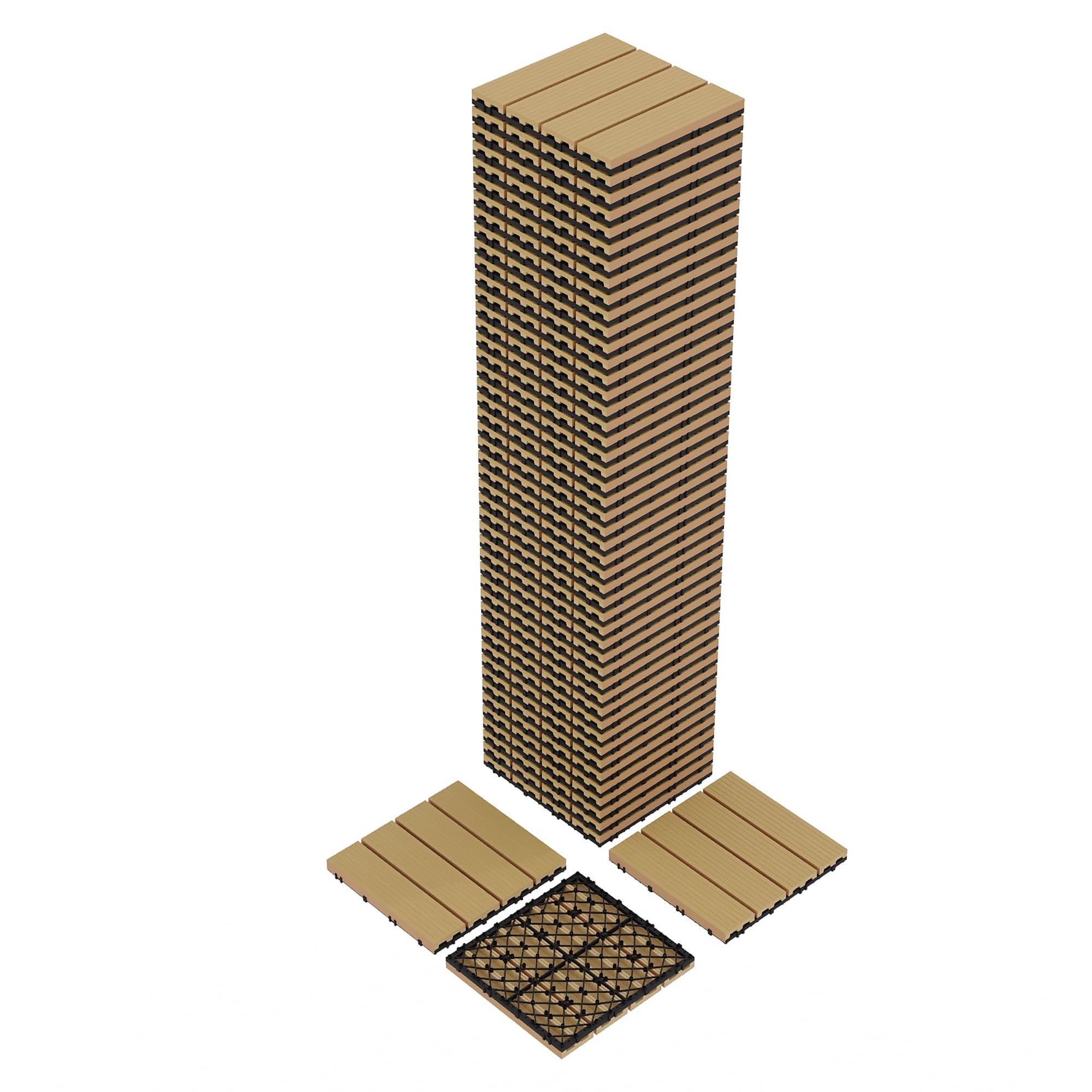 Garvee 48-Pack 12"x12" Interlocking Composite Deck Tiles for Patio, Balcony, Porch, Poolside, Teak