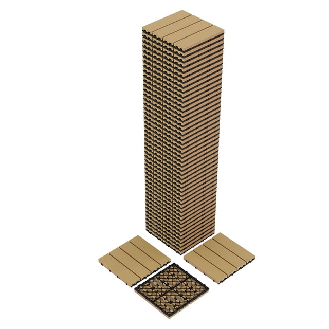 Garvee 48-Pack 12"x12" Interlocking Composite Deck Tiles for Patio, Balcony, Porch, Poolside, Teak