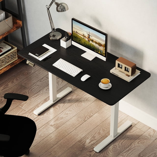 Costway 48" x 24" Electric Standing Desk with LED Display 2 Memory Height Settings for Home Black+White