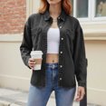 thumbnail image 4 of Long Sleeve Shirts for Women, Lapel Button Hem Split Denim Shirt Coat Jacket, 4 of 6