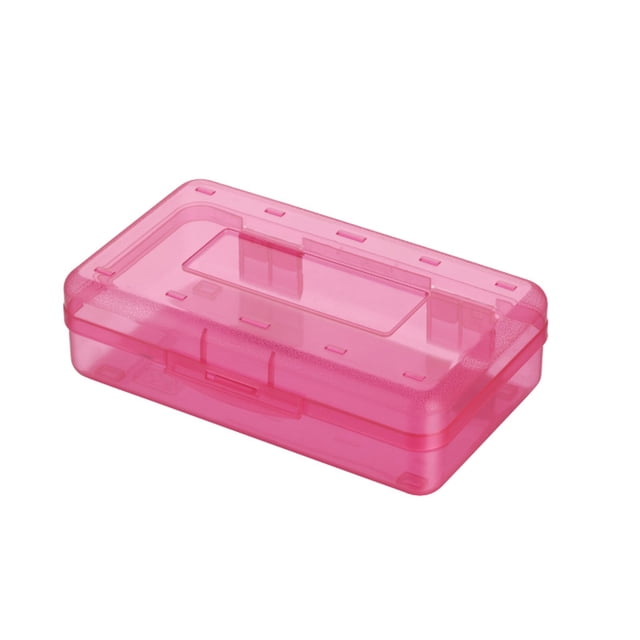 Tyidzon Pencil Case Clear Pencil Case Pencil Box with a snap-tight lid and stackable design. Made of durable pink plastic, this large-capacity box measures 8.1 x 4.8 x 2.3 inches, ideal for storing pens, pencils, markers, and other office supplies.